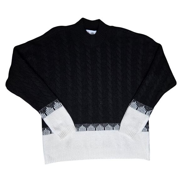 Liz Claiborne Black White Cable Knit Mock Neck Colorblock Sweater Size Large - Picture 1 of 6
